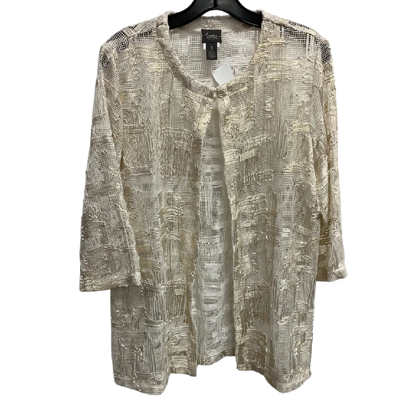 Kimono for Bold Style-Kimono By Chicos In Gold & White, Size: M