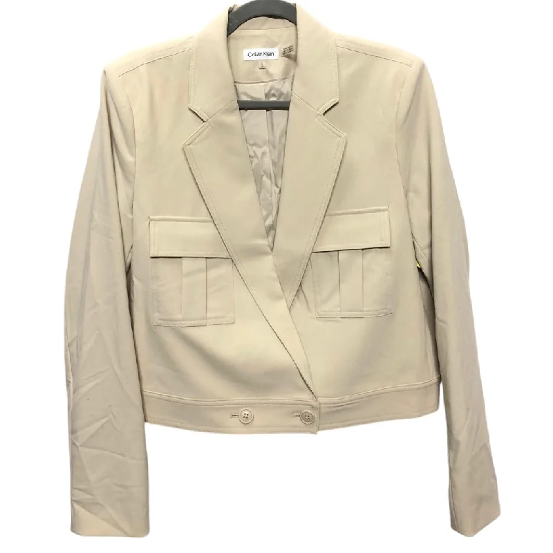 Women's Long-sleeve Office Blazers -Blazer By Calvin Klein In Beige, Size: L