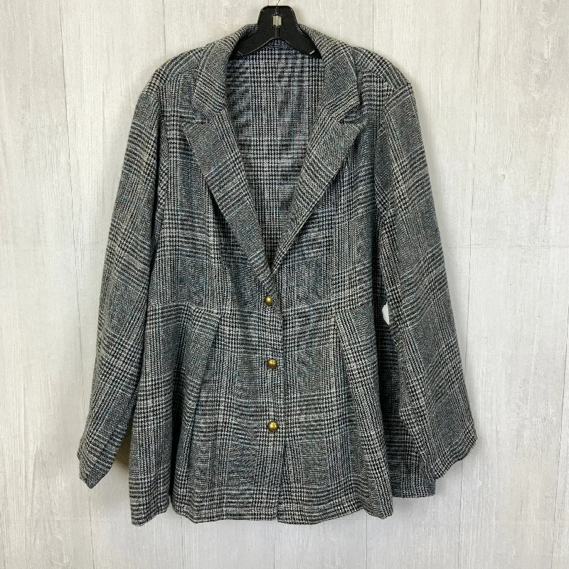 Women's Reversible Tweed Blazers -Blazer By Shein In Black & White, Size: 3x
