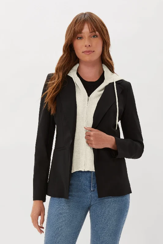 Women's Wool Checkered Blazers -ECRU DICKEY BLAZER WITH KNIT HOODIE INSERT