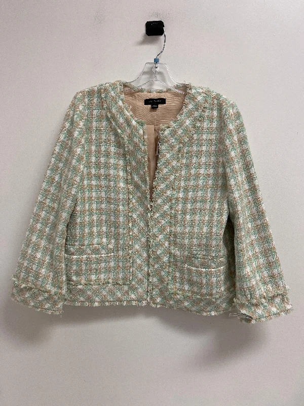 Women's Tweed Checkered Blazers -Blazer By Ann Taylor In Green & Tan, Size: S