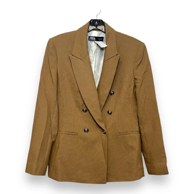 Women's Polyester Blazers -Blazer By Zara In Tan, Size: L