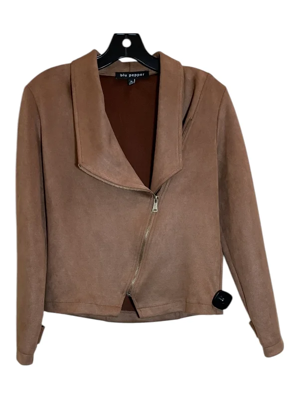 Women's Blazers with V-cut Collar -Blazer By Blu Pepper In Tan, Size: M