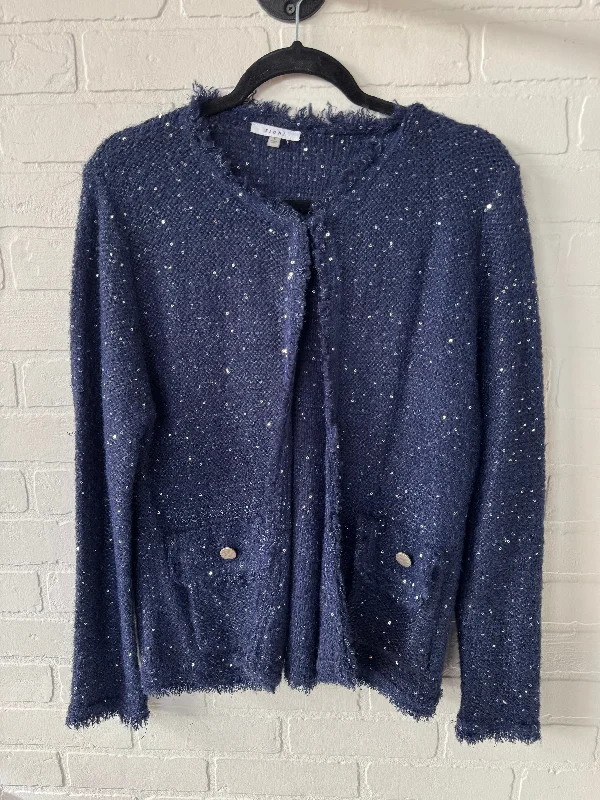 Women's Blazers for Winter -Blazer By Sioni In Blue & Silver, Size: L