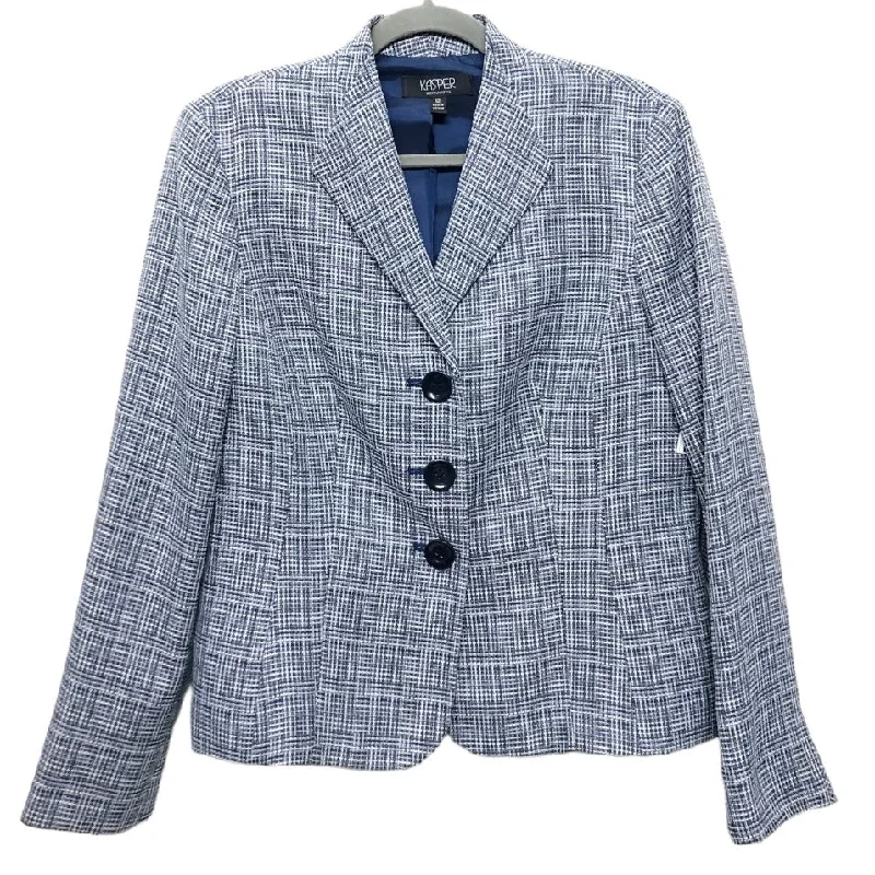 Women's Trendy Checkered Blazers -Blazer By Kasper In Blue & White, Size: 12