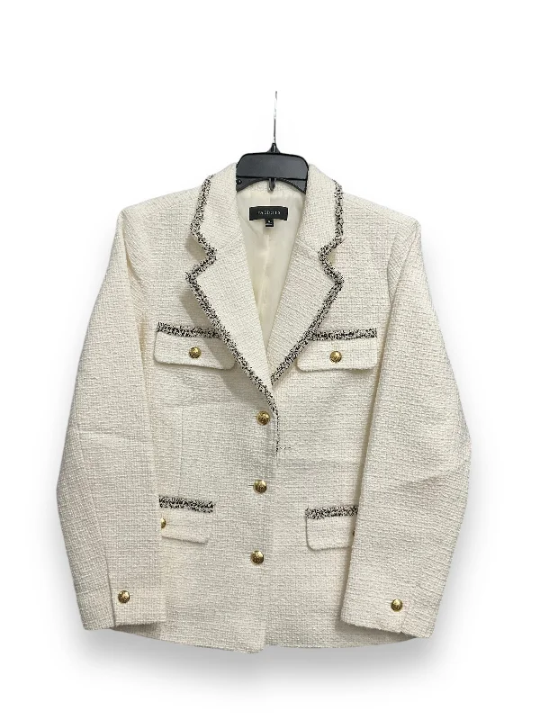 Women's Wool Checkered Blazers -Blazer By Talbots In White, Size: L