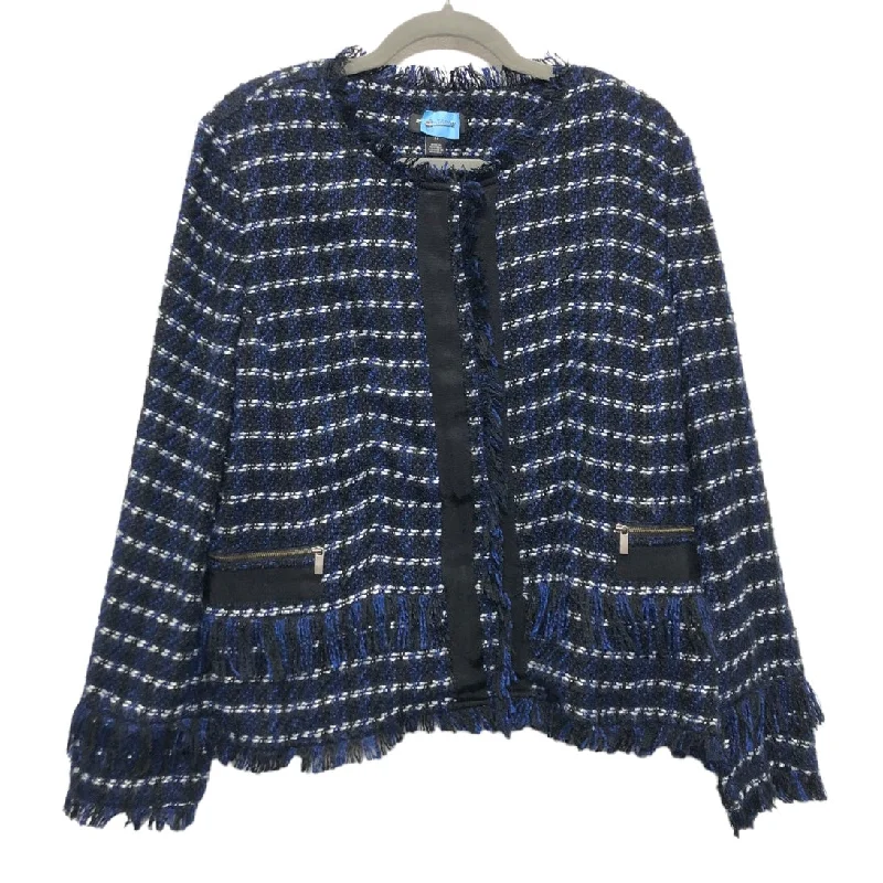 Women's Blazers with Check Tweed Print -Blazer By Halogen In Black & Blue, Size: Xl