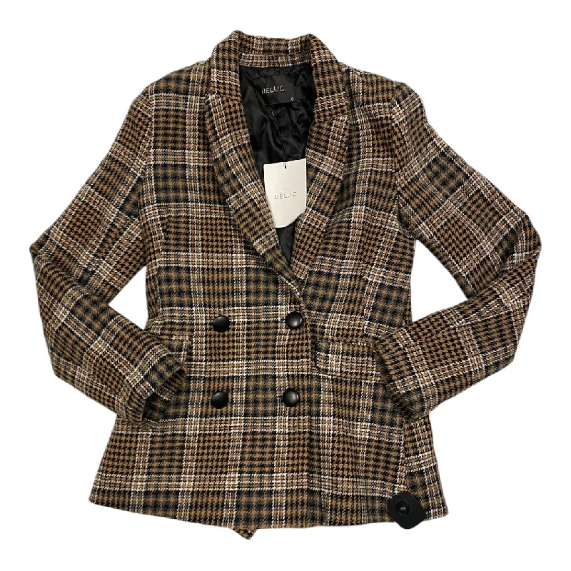 Women's Wool Checkered Winter Blazers -Blazer By Deluc In Black & Brown, Size: S
