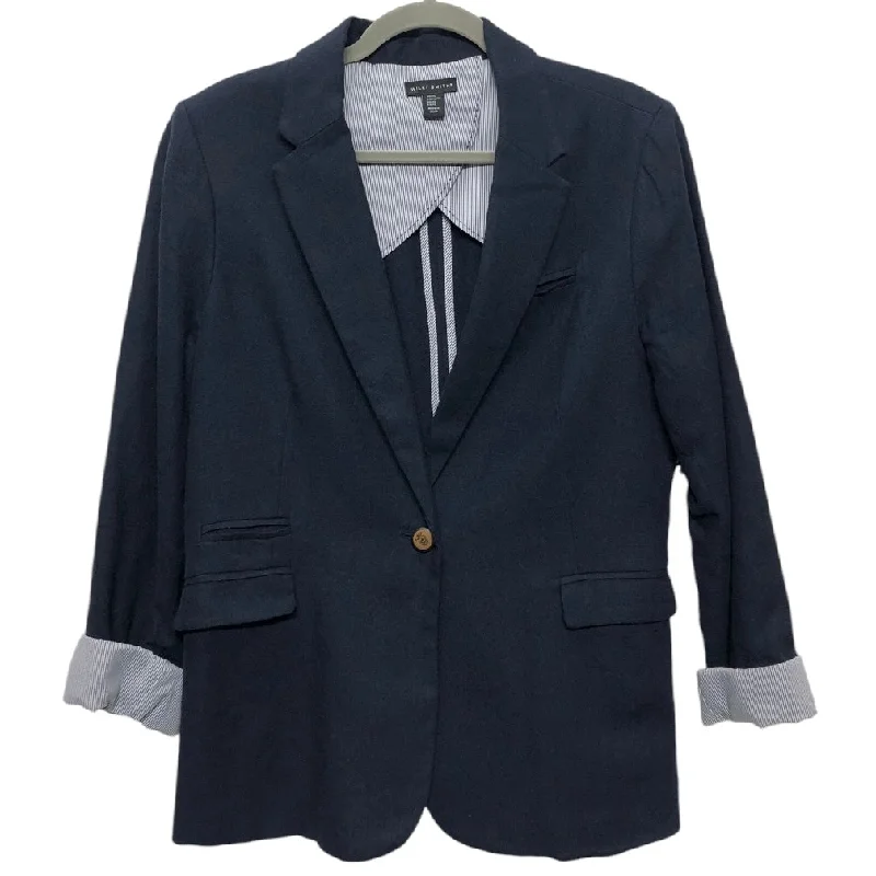Women's Woolen Tartan Blazers -Blazer By Willi Smith In Navy, Size:Xl