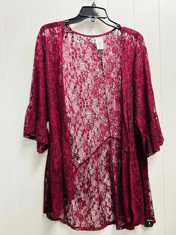 Kimono with Embellishments-Kimono By Time And Tru In Red, Size: 2x