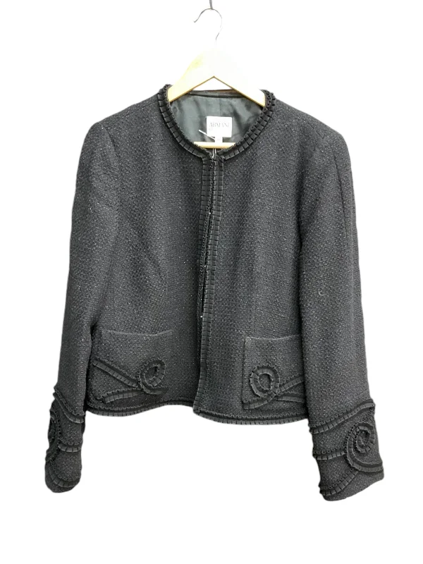 Women's Blazers with Geometric Designs -Blazer Luxury Designer By Armani In Black, Size: L