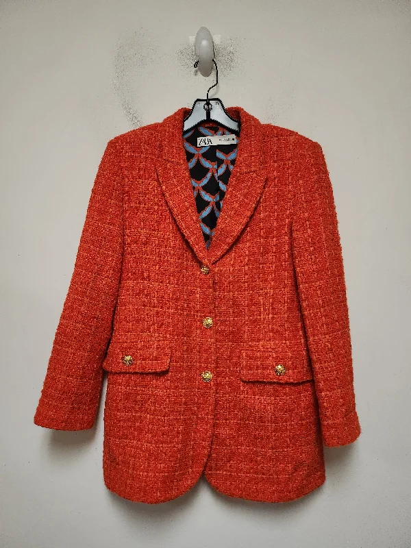 Women's Plaid Blazers -Blazer By Zara In Orange, Size: S