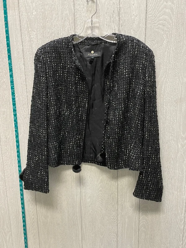 Women's Black Button-up Blazers -Blazer Designer By Escada In Black & White, Size: M