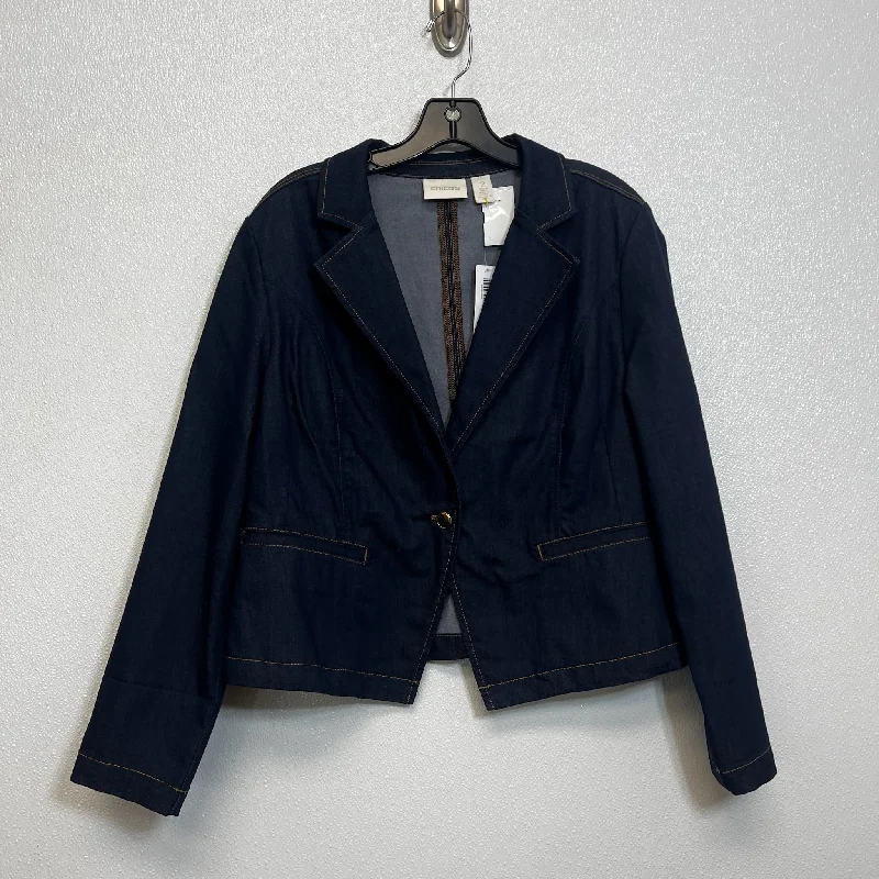 Women's Embellished Tweed Blazers -Blazer By Chicos O In Denim, Size: L