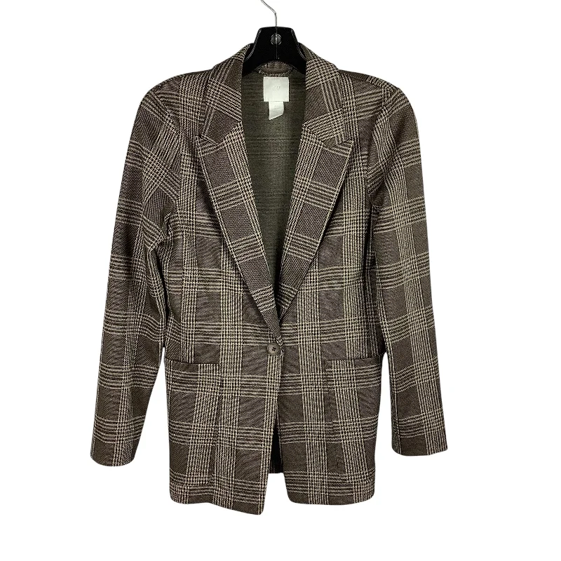 Women's Wool Tweed Checkered Blazers -Blazer By H&m In Brown, Size: 2