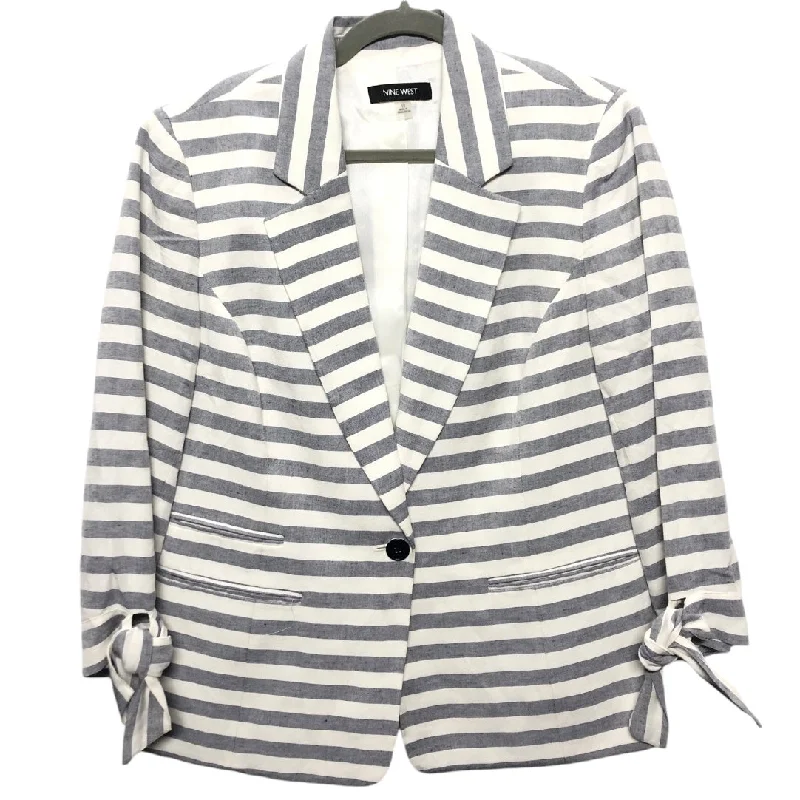 Women's Tailored Checkered Blazers -Blazer By Nine West Apparel In Blue & White, Size: 12