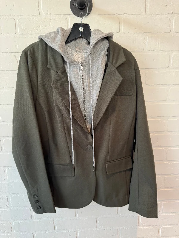 Women's Stylish Woolen Tweed Blazers for Winter -Blazer By Liverpool In Green & Grey, Size: M