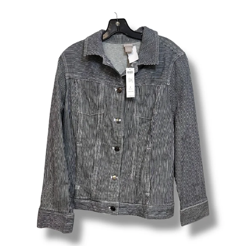 Women's Tweed Blazers -Blazer By Chicos In Striped Pattern, Size: M