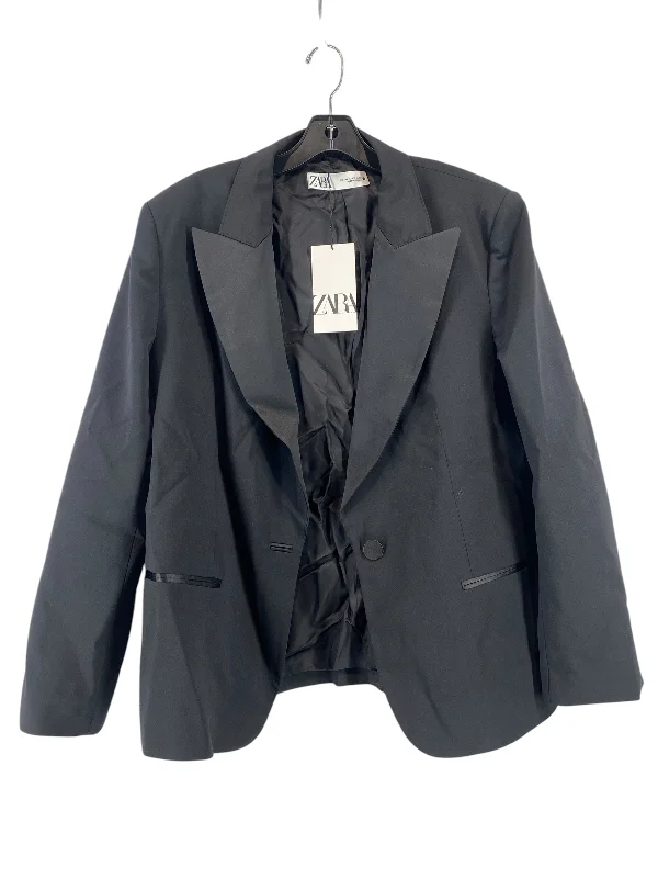 Women's Blazers with Plain Buttons -Blazer By Zara In Black, Size: 2x