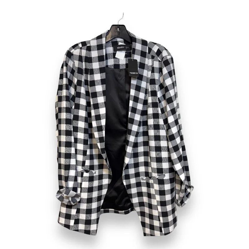 Women's Winter Work Wool Tweed Blazers -Blazer By Torrid In Checkered Pattern, Size: 1x