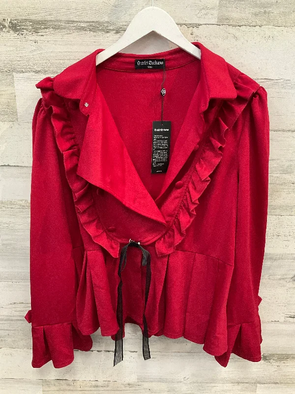 Women's Elegant Wool Blazers for Work -Blazer By Clothes Mentor In Red, Size: 2x