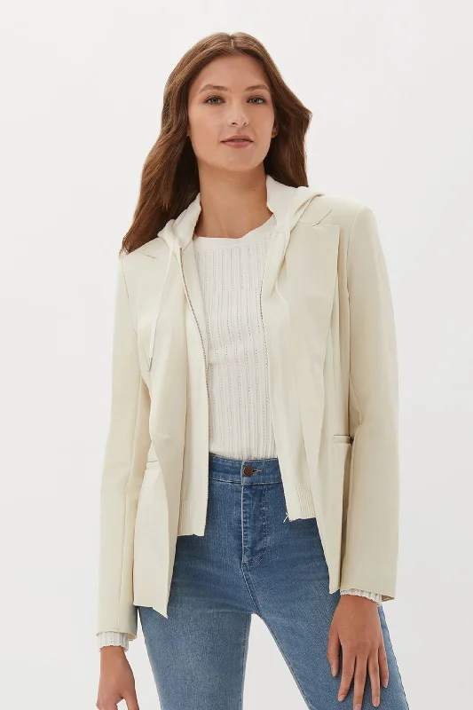 Women's Fall Wool Blazers -Ecru Dickey Blazer With Knit Hoodie Insert
