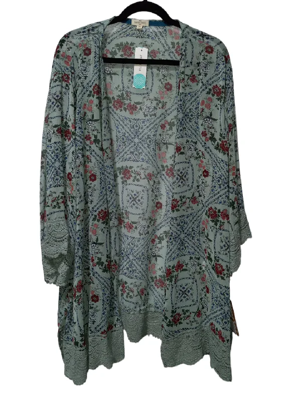 Kimono with Abstract Art Print-Green Kimono Clothes Mentor, Size 3x