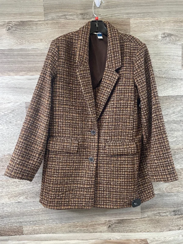 Women's Padded Shoulders Blazers -Blazer By Old Navy In Brown & Cream, Size: L