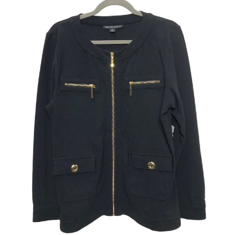 Women's Trendy Woolen Blazers -Blazer By Boston Proper In Black & Gold, Size: L