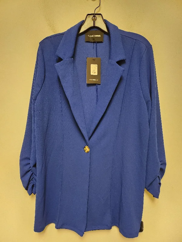 Women's Blazers with Wool Finish -Blazer By Fashion Nova In Blue, Size: L