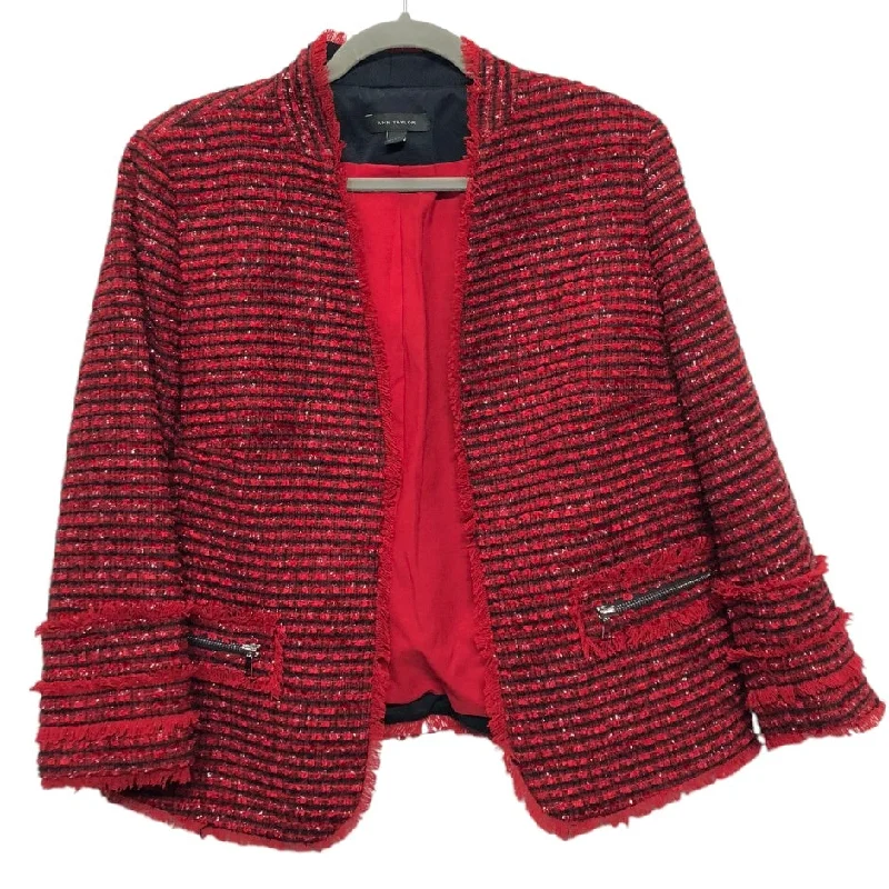 Women's Woolen Blazers with Patterns -Blazer By Ann Taylor In Black & Red, Size: 14