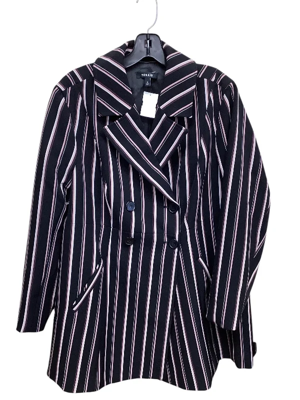Women's Blazers with Plain Buttons -Blazer By Torrid In Striped Pattern, Size: Xs