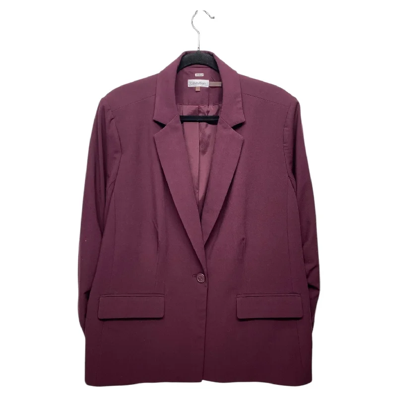 Women's Black Button-up Blazers -Blazer By Calvin Klein In Purple, Size: 18