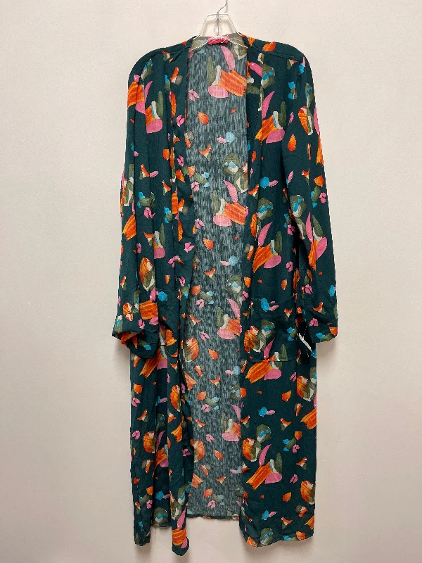 Kimono with Leaf Print-Kimono By Clothes Mentor In Green, Size: Xl