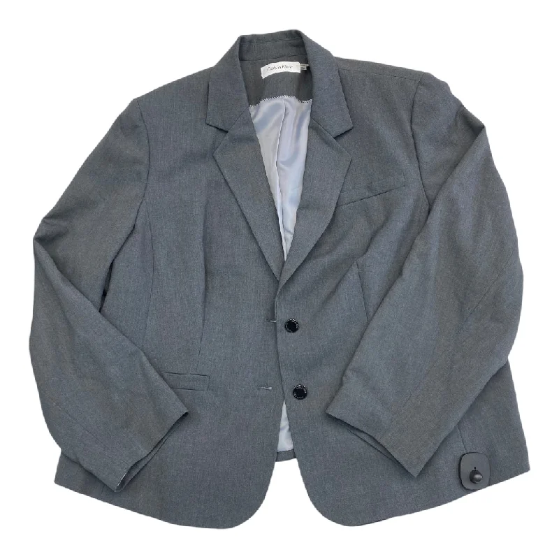 Women's Blazers with Mesh Panels -Blazer By Calvin Klein In Grey, Size: 18
