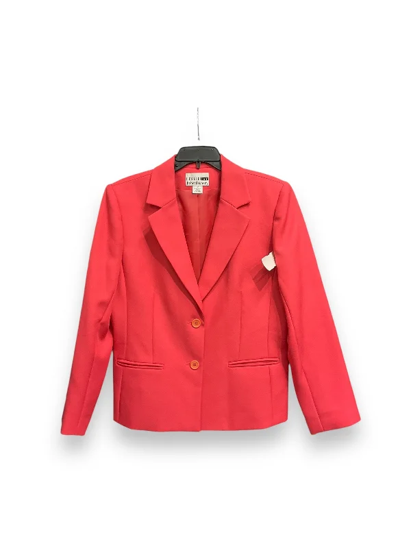Women's Tweed Checkered Blazers -Blazer By Leslie Fay In Pink, Size: L