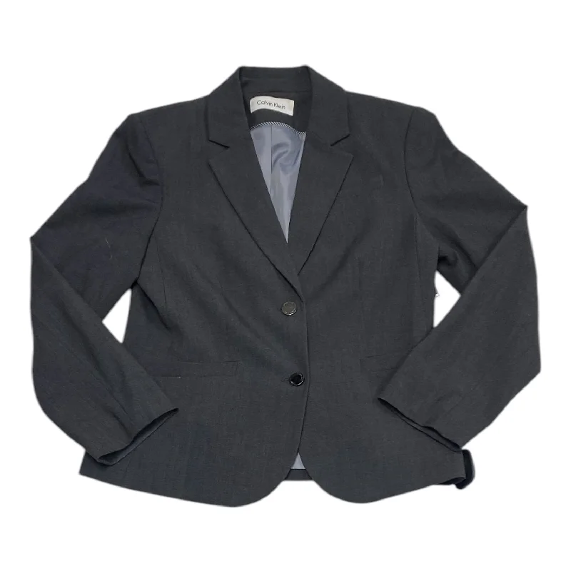 Women's Elegant Wool Tweed Blazers -Blazer By Calvin Klein In Grey, Size: S