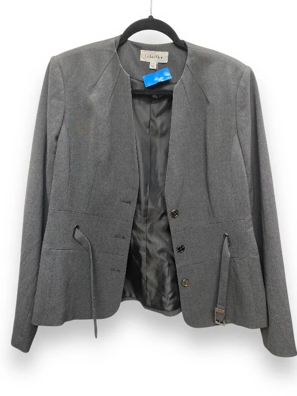 Women's Blazers with Chunky Buttons -Blazer By Calvin Klein In Grey, Size: L