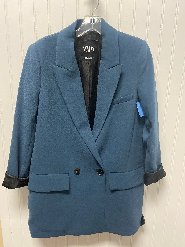 Women's Blazers with V-cut Collar -Blazer By Zara In Blue, Size: M
