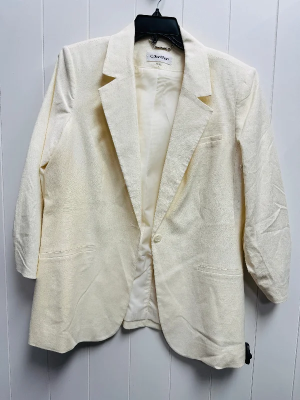 Women's Woven Blazers -Blazer By Calvin Klein In Cream, Size: 16