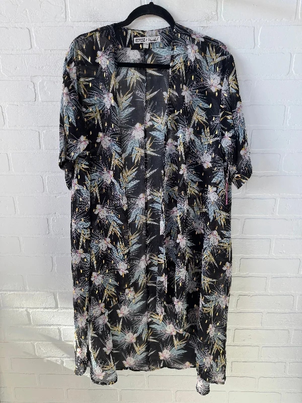 Kimono for Modest Style-Kimono By Clothes Mentor In Black & Blue, Size: S