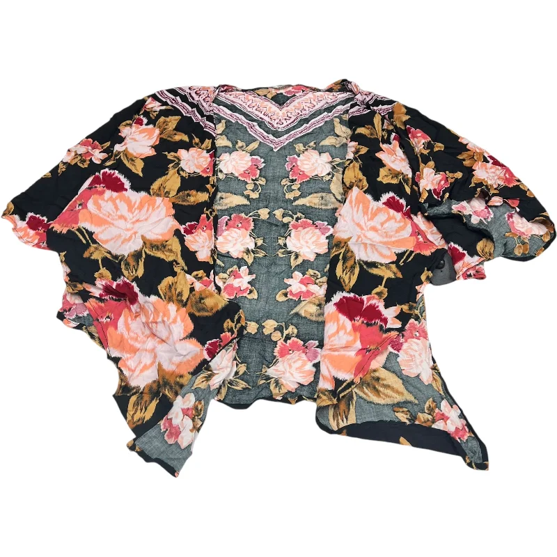 Kimono with Natural Materials-Kimono By Maurices In Black & Pink, Size: Os