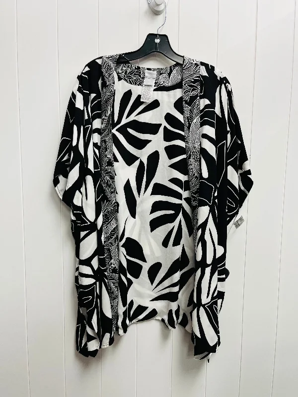 Kimono with Feather Trim-Kimono By Chicos In Black & White, Size: S