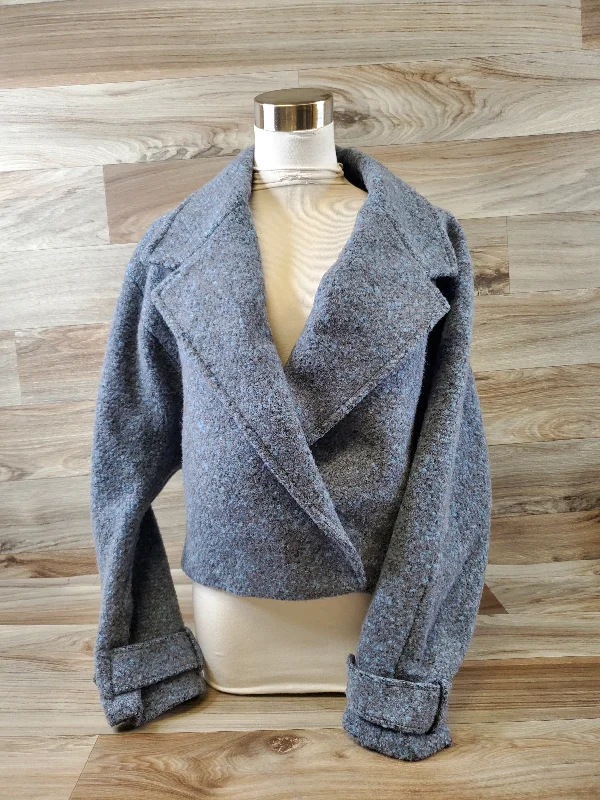 Women's Blazers with Bold Accents -Blazer By Clothes Mentor In Blue & Grey, Size: L
