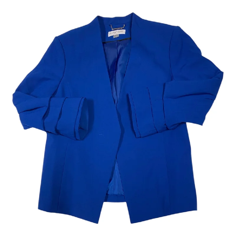 Women's Tweed Patterned Blazers -Blazer By Calvin Klein In Blue, Size: 10