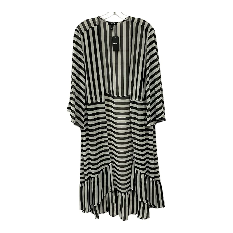 Kimono with Delicate Lace Trim-Kimono By Torrid In Black & White, Size:2X