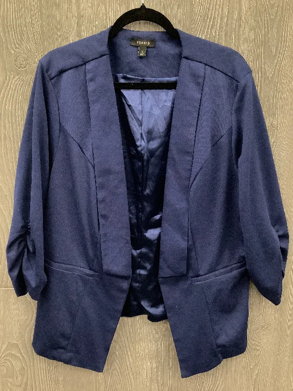 Women's Blazers with Check Tweed Print -Blazer By Torrid In Blue, Size: 3x