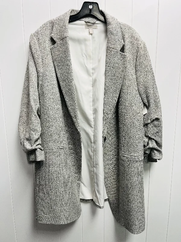 Women's Double Button Tweed Blazers -Blazer By H&m In Grey, Size: Xl