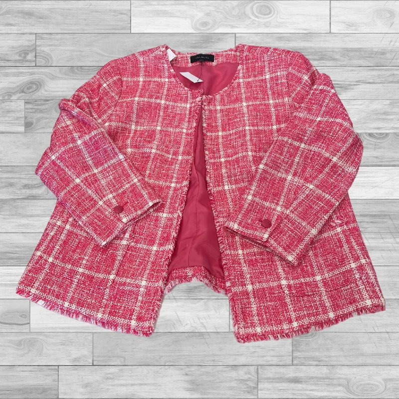 Women's Wool Checkered Blazers -Blazer By Talbots In Pink, Size: 14