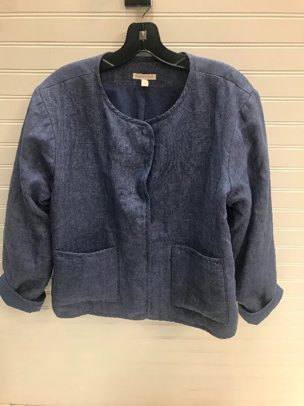 Women's Blazers with Tweed -Blazer By Eileen Fisher In Blue, Size: S